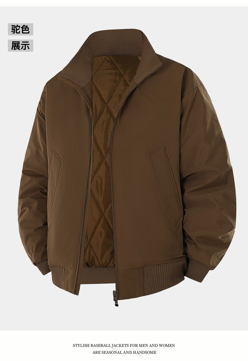 Casual Clothing for Men, Flight-Style Warm Clothing, Men's Hong Kong-Style Trench Coat, Youth Trendy Brand, 2025 Winter Fleece-Lined Thick Short Cotton Jacket