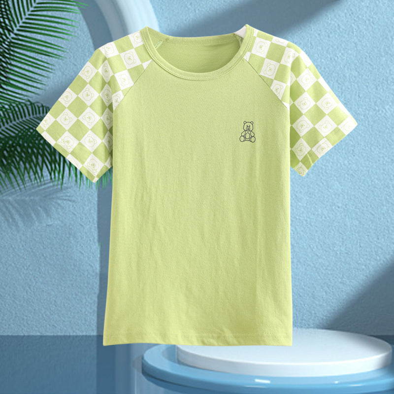 Children's Pajamas, Pure Cotton, Summer Short-Sleeved Shorts Set for Boys, Home Clothes for Girls, Air-Conditioned Clothes for Middle-Aged and Older Boys