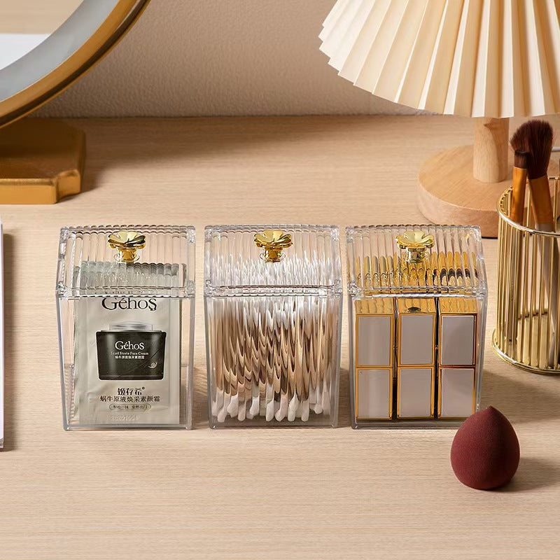 Simple and Minimalist Style Cotton Pad Storage Box, Cotton Swab Box, Desktop Dressing Table Cosmetics Dust-Proof Plastic