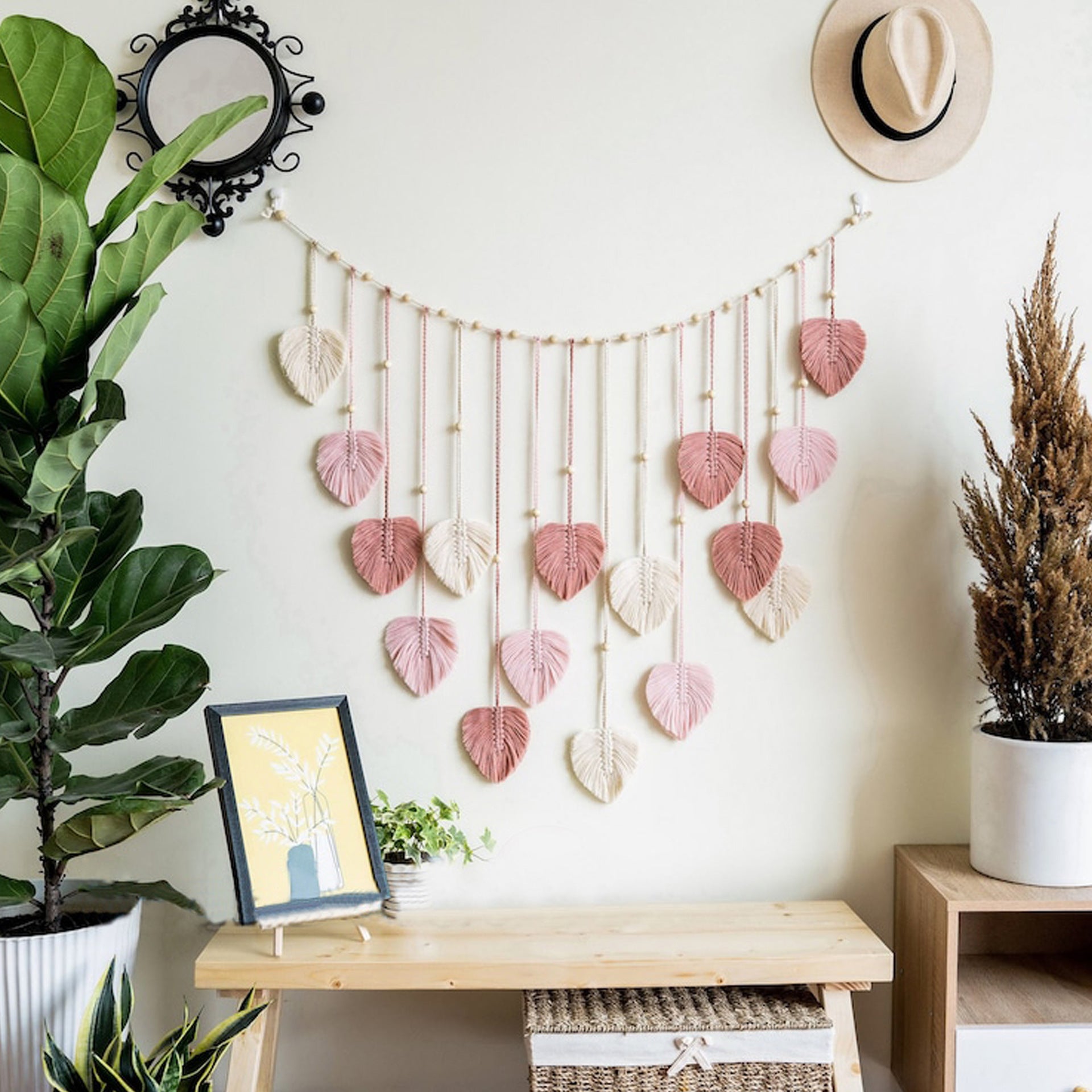 Nordic Handmade Woven Leaf Tapestry Bohemian Photo Homestay Bedroom Children's Room Background Wall Wall Decorations
