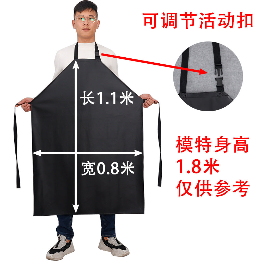 Leather Waterproof Apron Oil-proof Kitchen Neck PU Household Adult Barbecue Leather Bib for Men and Women Lengthened Thickened Bib