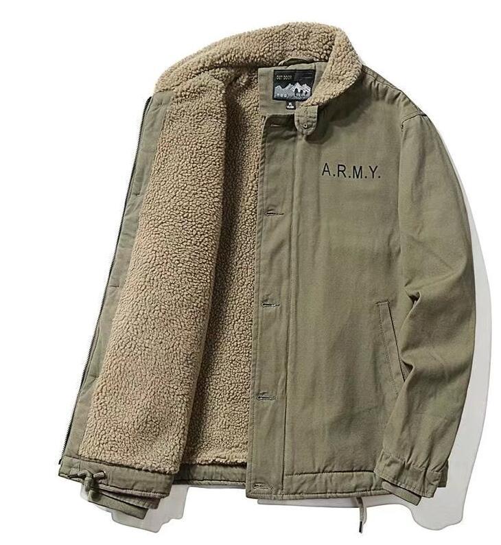 Winter fleece-lined Thickened Cotton-padded Clothes Men's Warm Crock Jacket Youth Wool Collar Retro Casual Cotton-padded Jacket Men's 2188