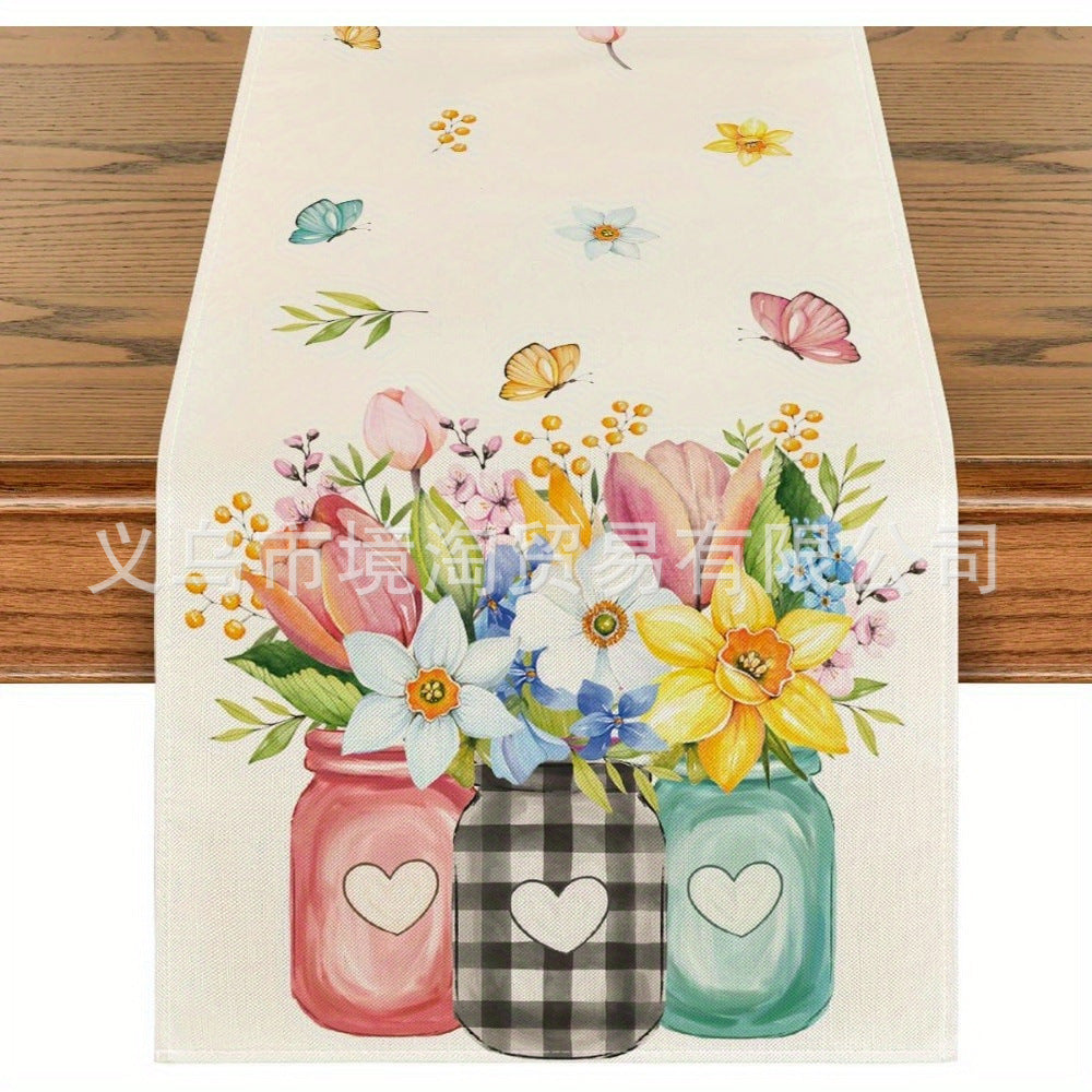 Linen Table Runner Pastoral Flower Lemon Summer Home Dining Table Outdoor Decoration Printed Tablecloth Table Runner