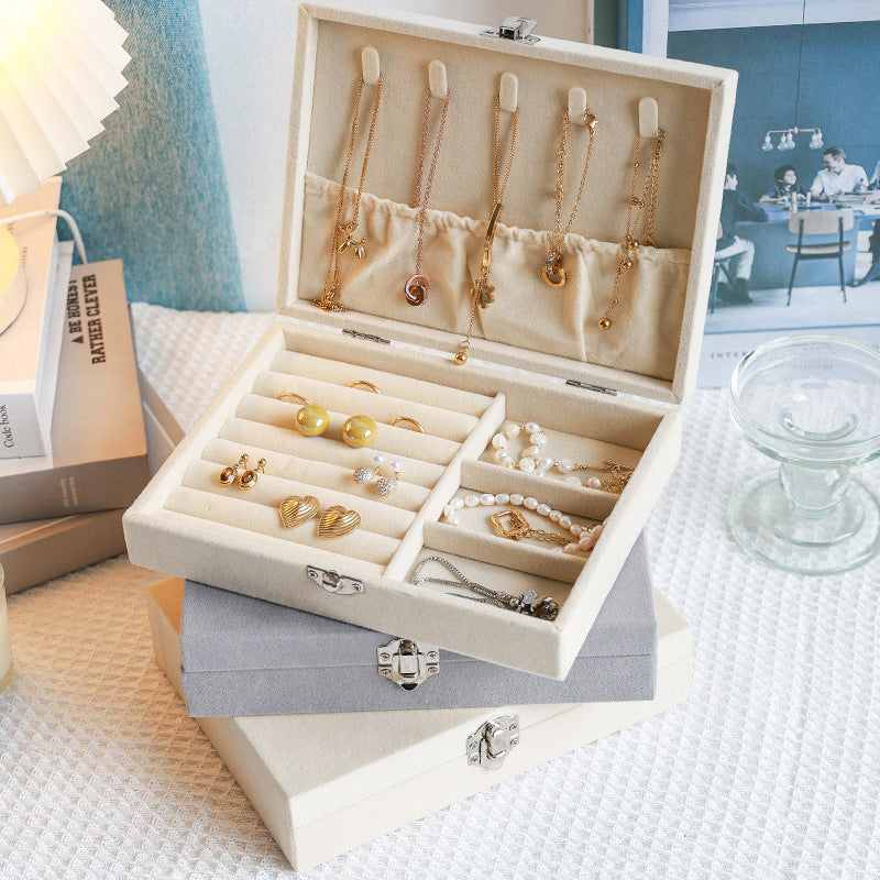 Flannel Jewelry Storage Box Dustproof High-grade Large Capacity Jewelry Box Earrings Bracelet Necklace Storage Display Jewelry Box