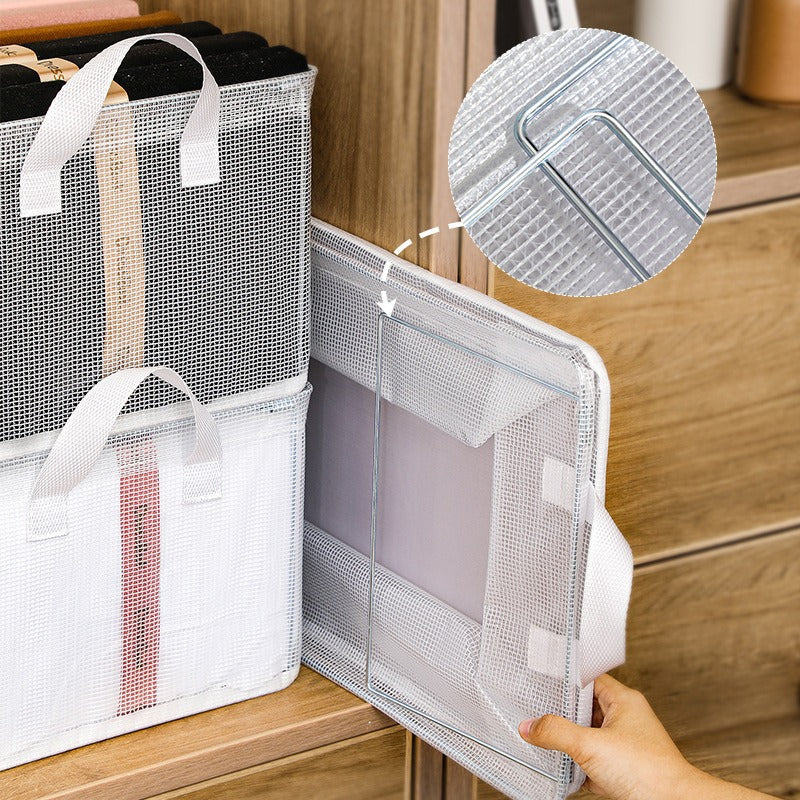 New Installation-Free Steel Frame Transparent Storage Basket Without Lid Folding Clothing and Pants Storage Basket Socks and Sundries Storage Box