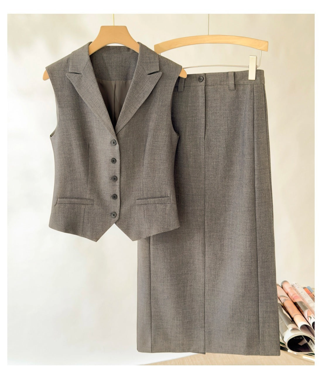 Endy Professional Worsted Wool Vest Skirt suit Summer High-end Sense Elegant Sleeveless Vest Top Straight Skirt