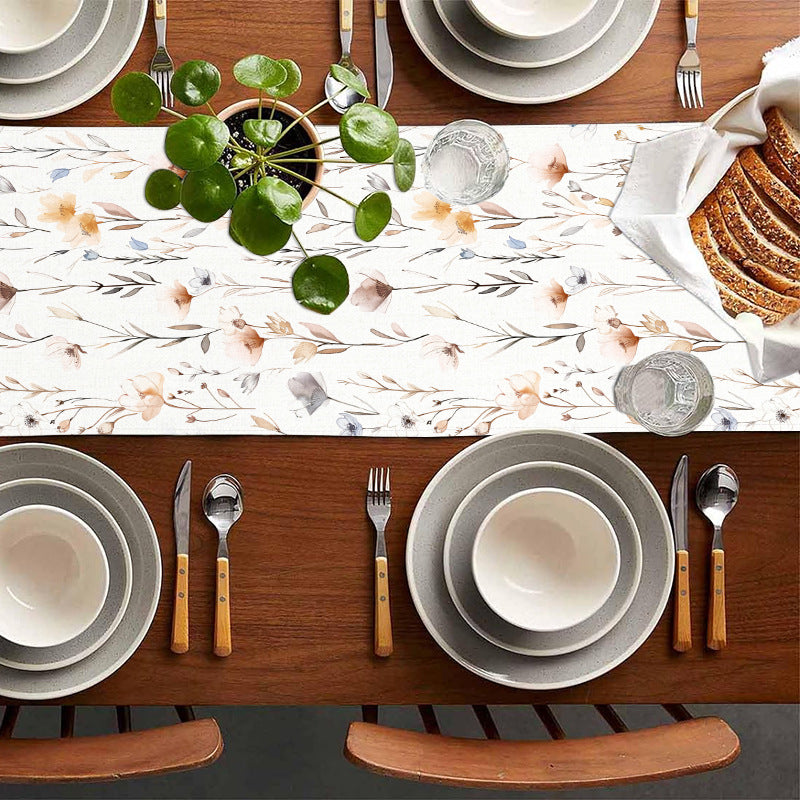 Amazon New Flower Table Runner Living Room Dining Table Decorative Tablecloth Cross-border Plant Flower Printing Tablecloth Coffee Table Cloth