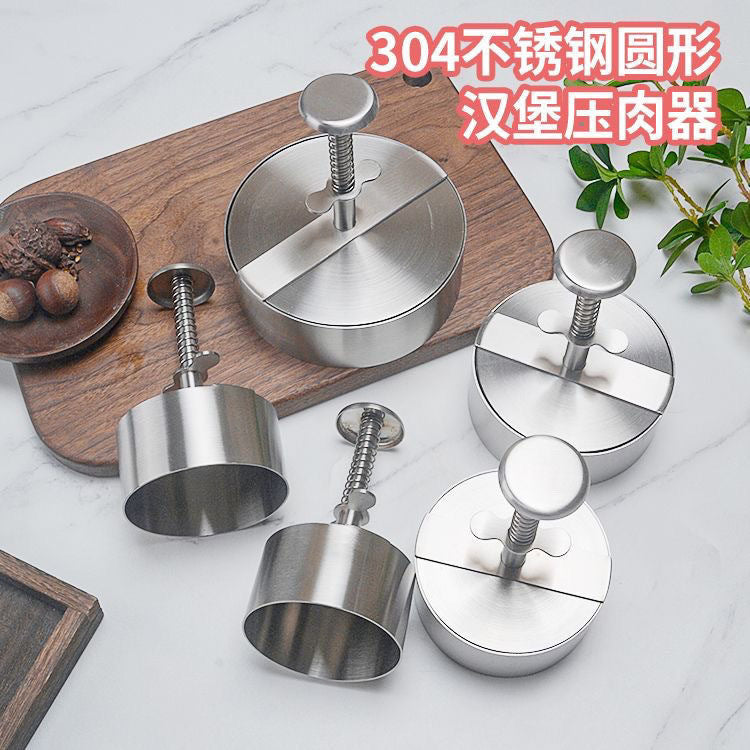 Amazon Hamburger Meat Press Push-Type Round 304 Stainless Steel Manual Meat Press Mold Household Kitchen Tools