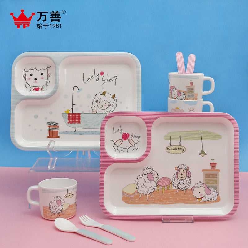 Household children's plate suit baby partition plate cute children's dining plate children's cartoon water cup food supplement plate