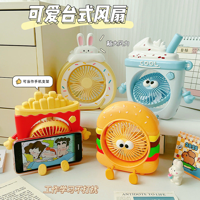 Food Toy Series Cartoon Electric Fan Summer Small Dormitory Fan USB Mini Fan Portable Handheld Fan