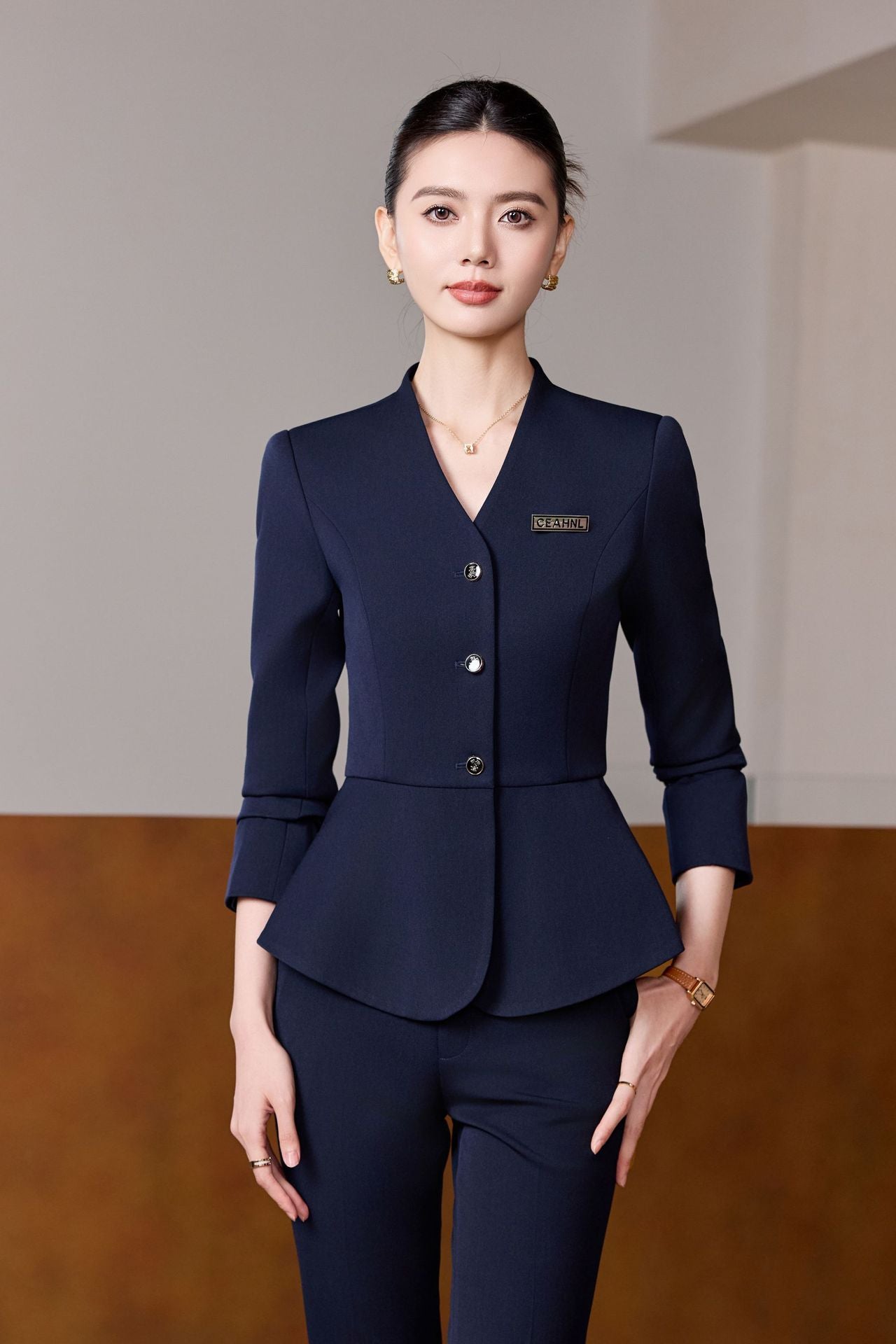 Dark Blue Suit Suit for Women 2025 Autumn and Winter New Professional Formal Wear Fashionable Workwear Jewelry Store Work Clothes