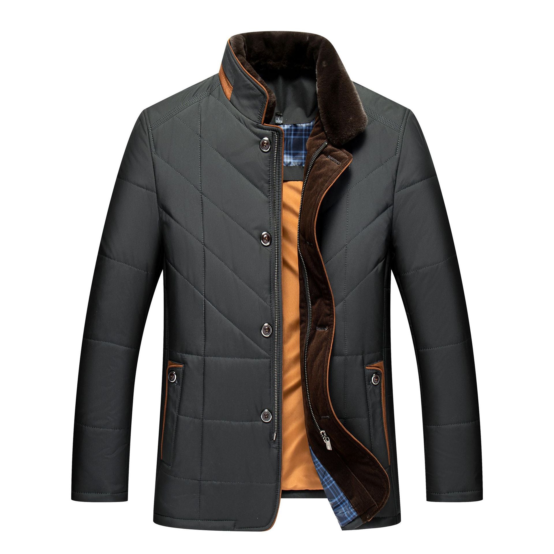 Cross-border 2024 winter father's warm casual cotton-padded jacket stand collar thickened middle-aged and elderly fashion cotton-padded casual coat