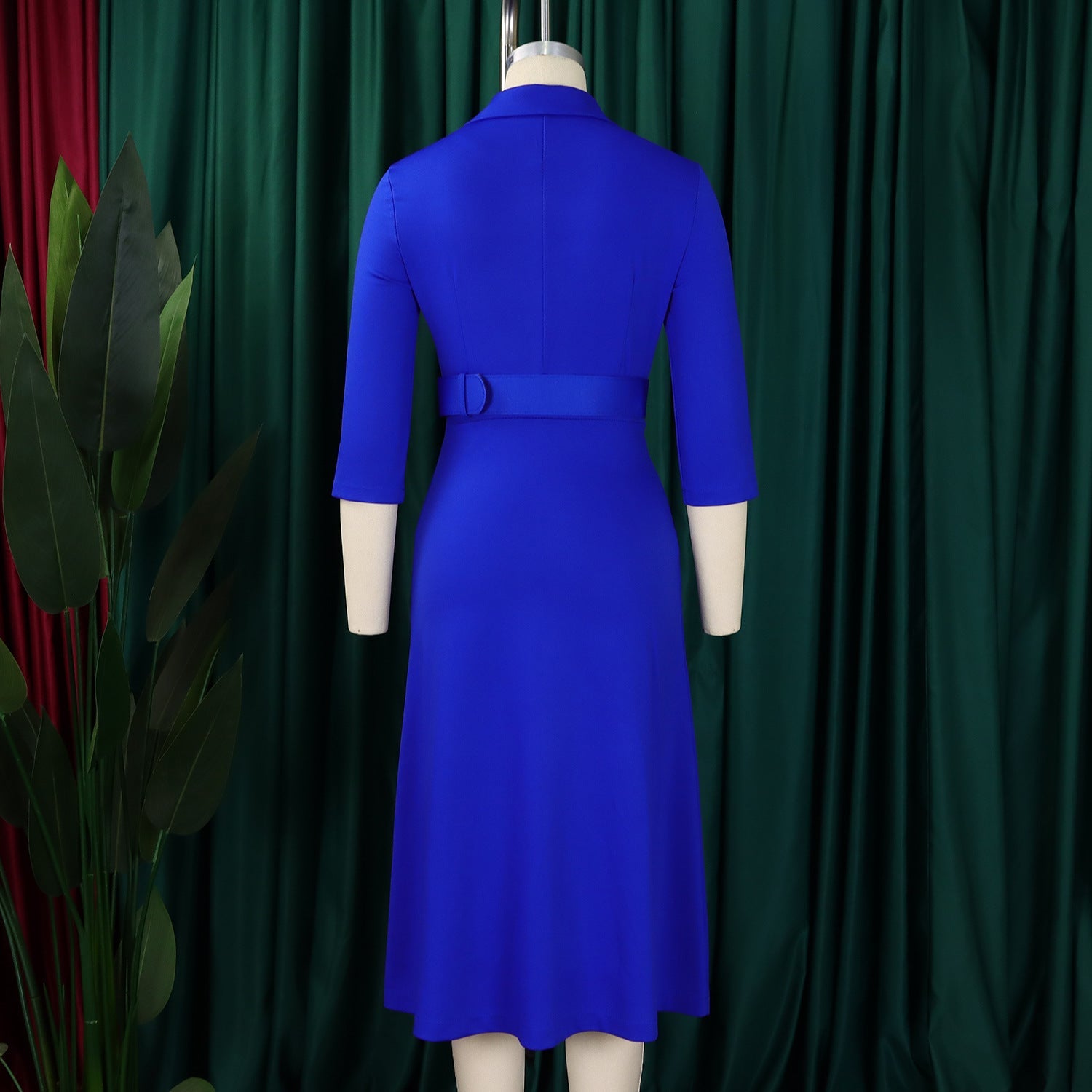 Women Notched Neck Elegant Full Sleeve Midi Dress Work Belt Streetwear Africa Party Club Dresses