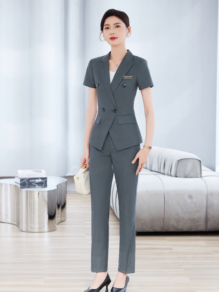 High-End Short-Sleeved Suit for Women 2025 Summer New Style Professional Wear Hotel Manager Bank Work Clothes