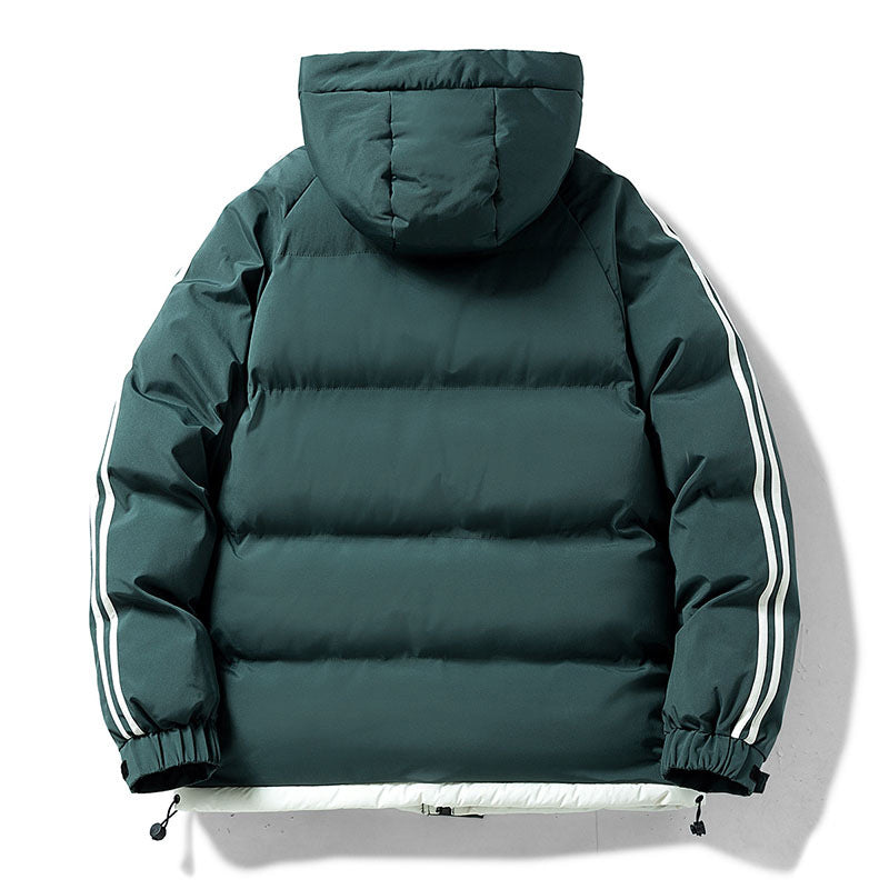 Cross-Border Wholesale Two-Stripe Cotton Jacket Unisex Hooded Cotton Coat Trendy Fashion Thickened Warm Cotton Jacket for Men