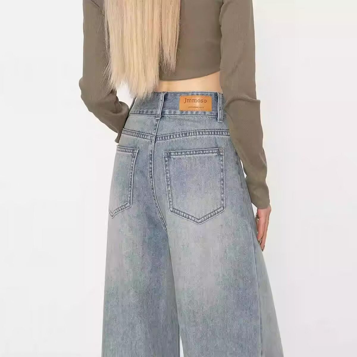 High-Waisted Wide-Leg Jeans for Women, Autumn 2025 New Style, Light Blue Early Autumn Loose Floor-Length Flared Pants, Spring and Autumn Style