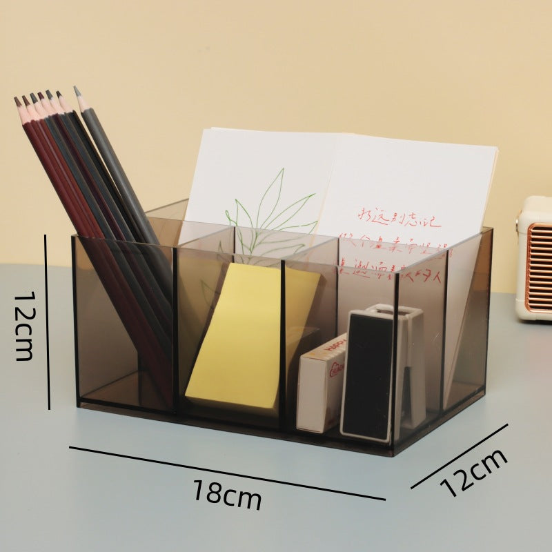 Multi-Grid Pen Holder Storage Box Makeup Brush Storage Tube Nordic Style Student Desktop Transparent Simple Style Solid Color Pen Holder