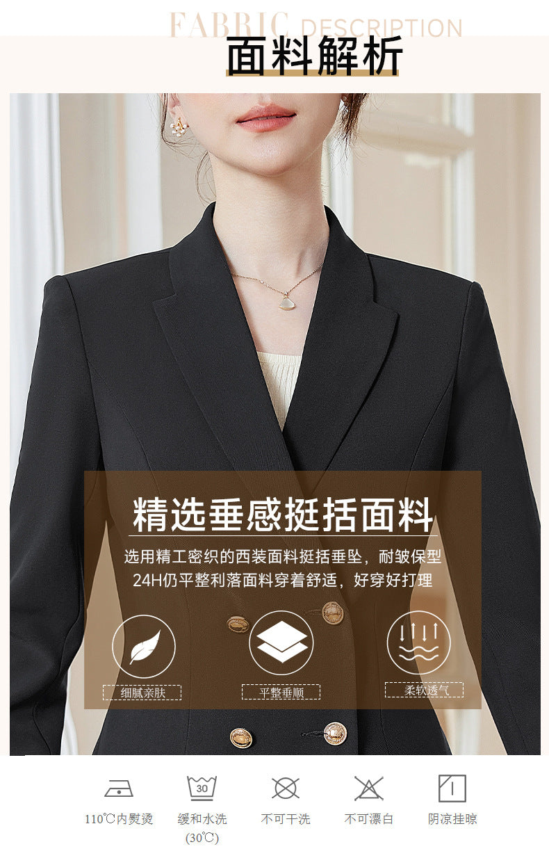 Cross-Border High-End Professional Women's Navy Blue Suit, New Spring and Autumn Style, Elegant Suit Set, Formal Attire for Hotel Sales Managers