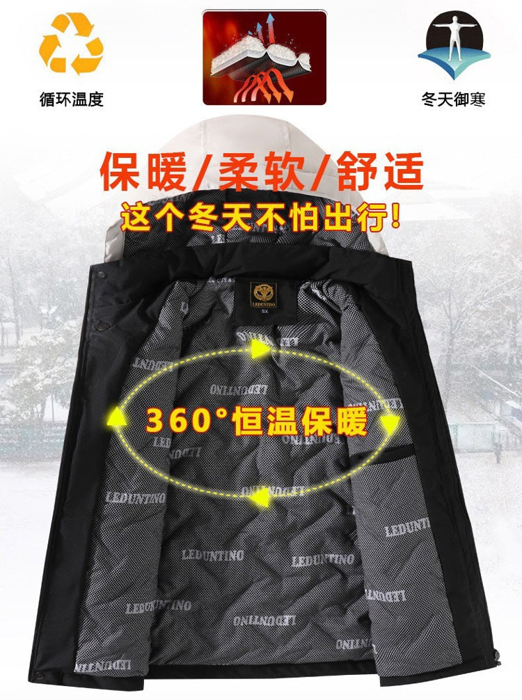 Cross-Border New Thickened Cotton Coat Outdoor Warm Cotton Coat Winter Men's Large Size Hooded Jacket Waterproof Jacket Wholesale
