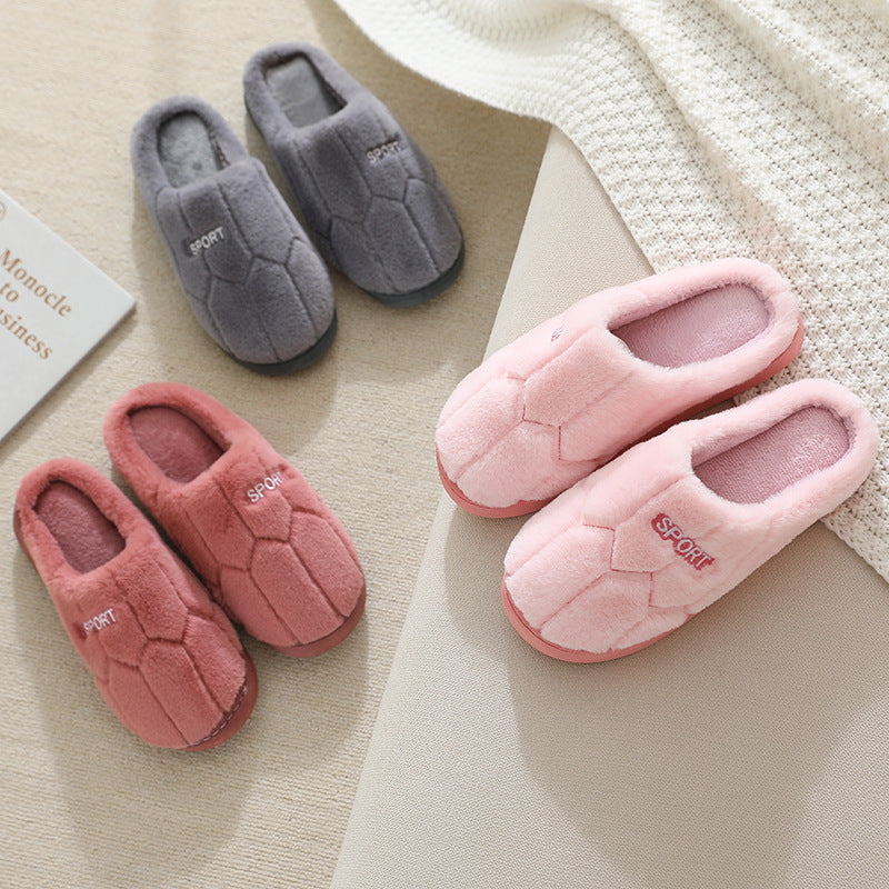 Embroidered letter cotton slippers thick bottom home women's indoor home winter thickened warm plush slippers wholesale