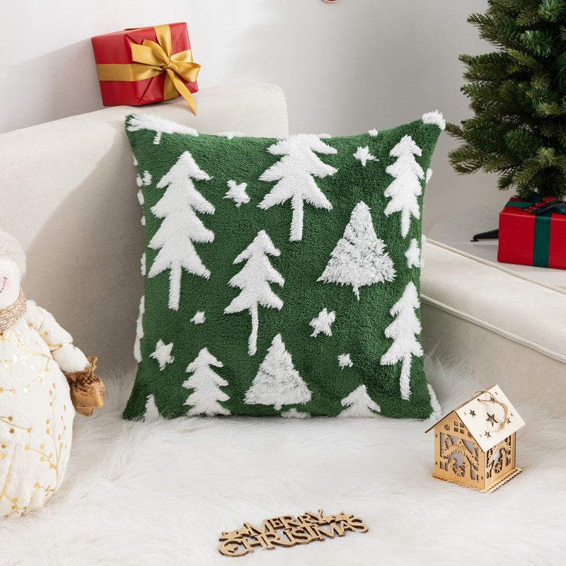 New Christmas Pillow Case Snowflake Velvet Jacquard Christmas Tree Elk Pillow Cushion Cross-border Holiday Decoration Cushion Cover