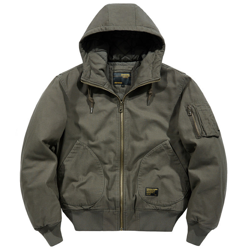 Cross-Border Popular Men's Cotton Jacket Autumn and Winter Thickened Warm Workwear Hooded Cotton Coat Ami Khaki Retro Men's Clothing
