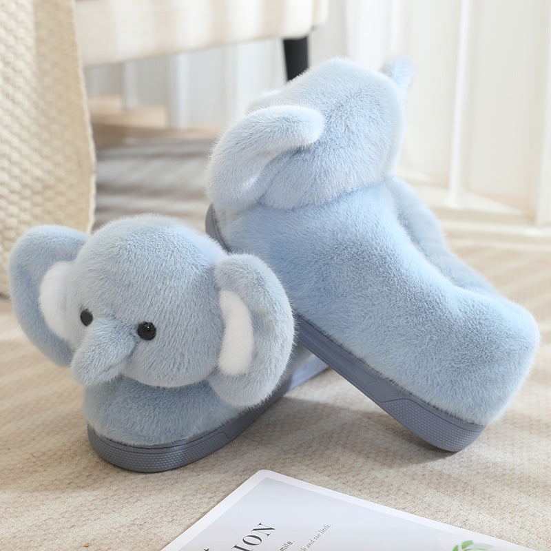 Stuffed Warm Indoor Home Soft-Soled Confinement Cotton Shoes New Creative Stereo Elephant Winter Baotou Cotton Slippers for Women