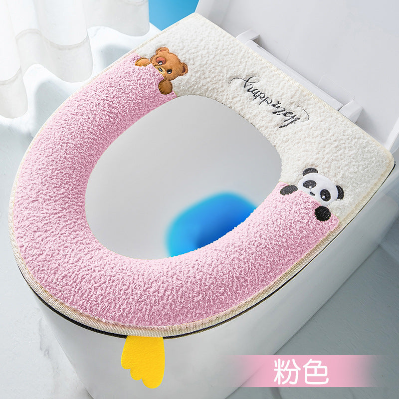 Household toilet cover portable zipper toilet seat cushion winter plush toilet seat cover waterproof thickened toilet mat