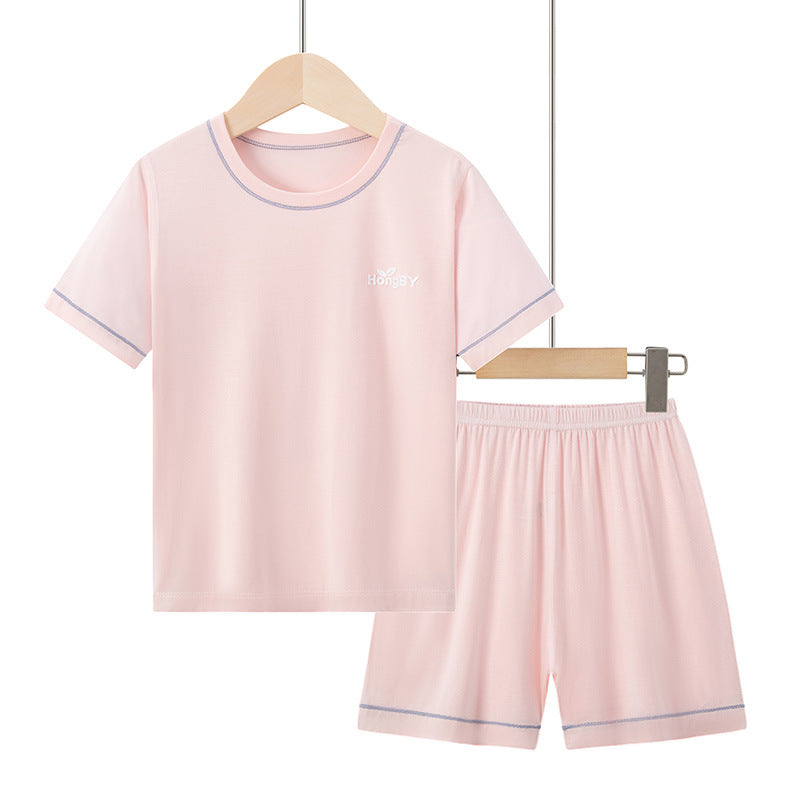 Summer Boys' Short-sleeved Shorts Modal Children's Pajamas Girls' Parent-child Home Clothes suit Children's Air-conditioning Clothes