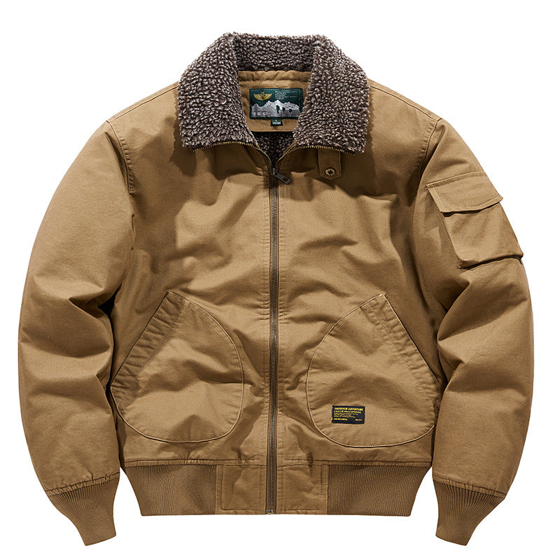 Winter Men's Lapel Pure Cotton American Casual Work Coat Lamb Fleece Coat Maillard Autumn and Winter Cotton Coat 8218