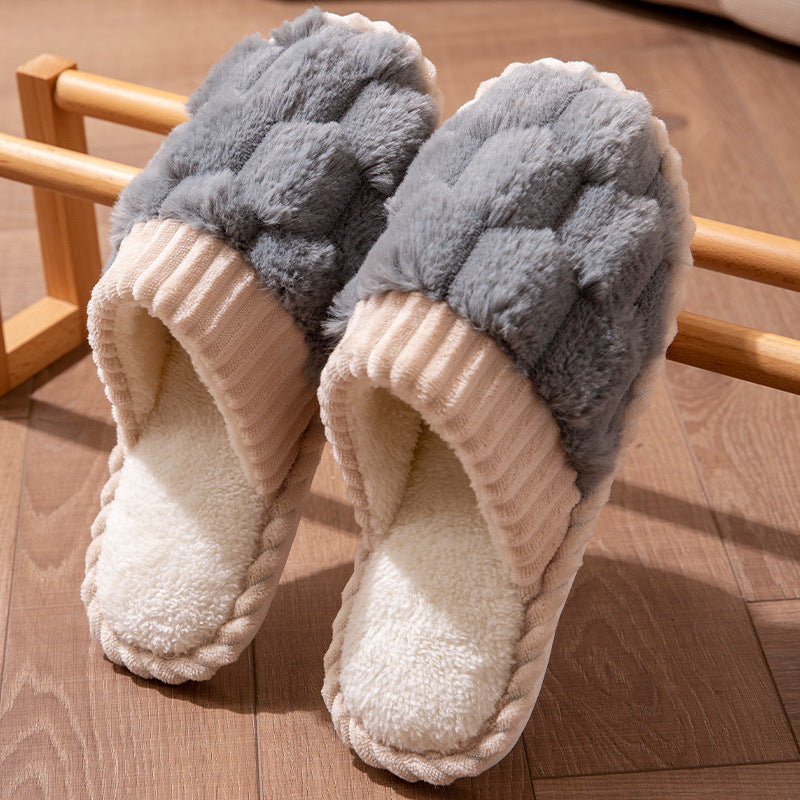 Cotton Slippers Women's Autumn and Winter Indoor Household Non-slip Soft Bottom Warm Couple Wool Plush Moon Slippers Men's