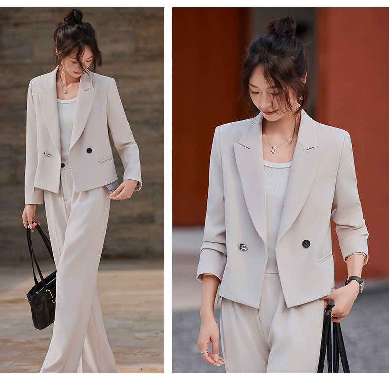Cross-Border Gray Short Blazer for Women, New Spring and Autumn Style, Petite Professional Casual Workwear Suit