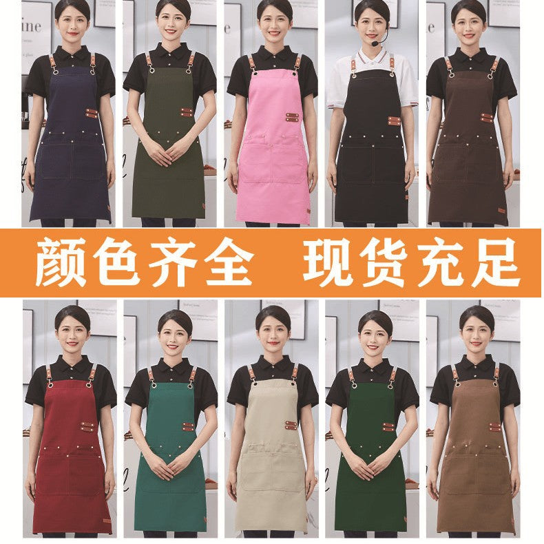 Mengniu Internet Celebrity Cross-Border Waterproof and Oil-Proof Canvas Suspenders Catering Kitchen Home Work Apron Custom Logo Printing