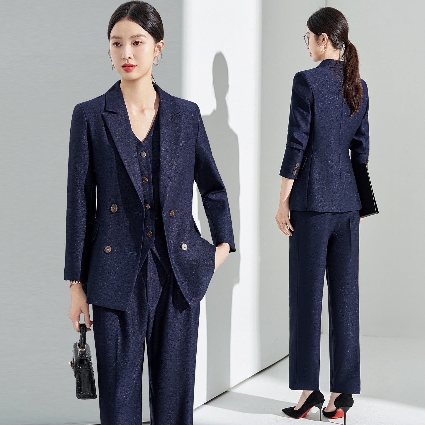 Blue Classy Professional Suit Suit for Women 2025 Spring & Fall New Style Workplace Formal Wear Elegant Work Clothing Three-Piece Suit