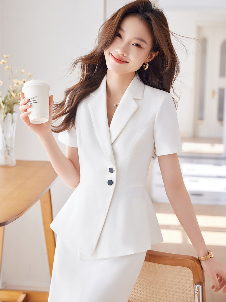 Short-Sleeved Suit Women's Summer 2025 New Classy Formal Hotel Jewelry Front Desk Professional Elegant Work Clothes
