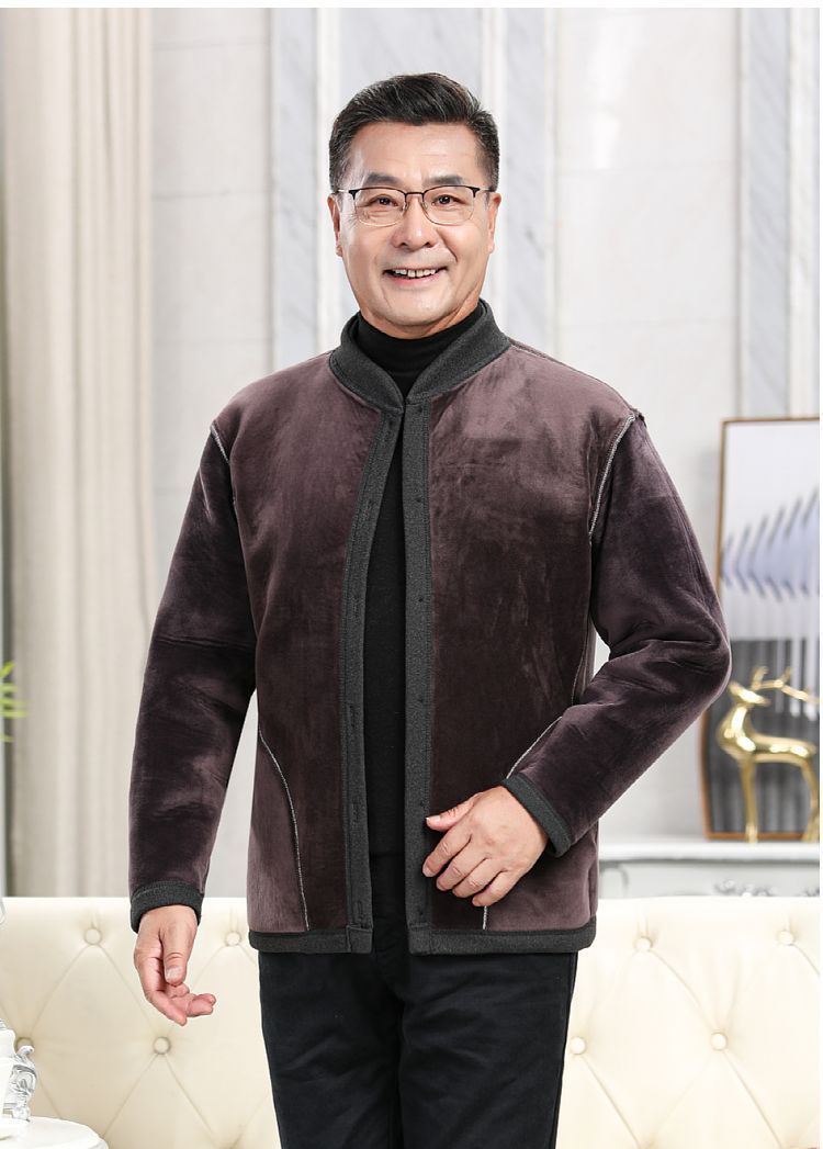 Plus Size Elderly Thermal Clothing Fleece-Lined Thickeneded Cardigan Grandpa Dad Autumn and Winter Outwear Middle-Aged and Elderly Cotton Clothing Men's Clothing