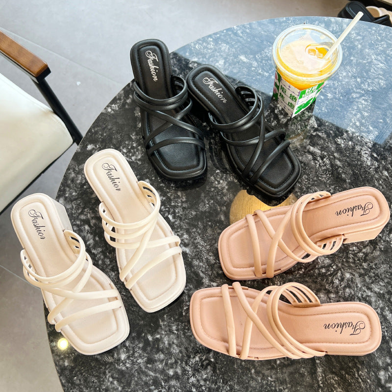 High Heeled Sandals Women's Summer Fashion Thin Strap Sandals Foreign Trade Thick Slippers Women's Southeast Asian Beach Outer Wear Sandals