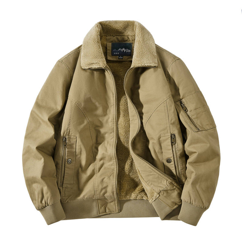 Factory Direct Sales Winter Velvet Men's Cotton-Padded Workwear Cotton-Padded Jacket Pilot Cotton-Padded Jacket 68C16