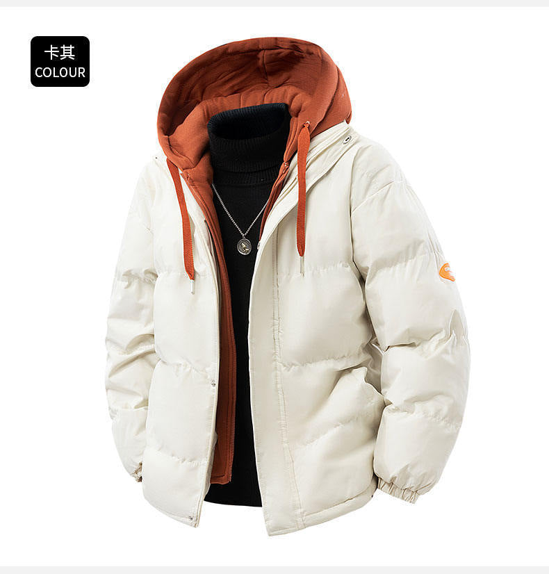 Cross-Border Winter Fake Two-Piece Men's Cotton Coat Trendy Casual Men's Thickened Cotton Coat Loose Couple Cotton Jacket Jacket for Men