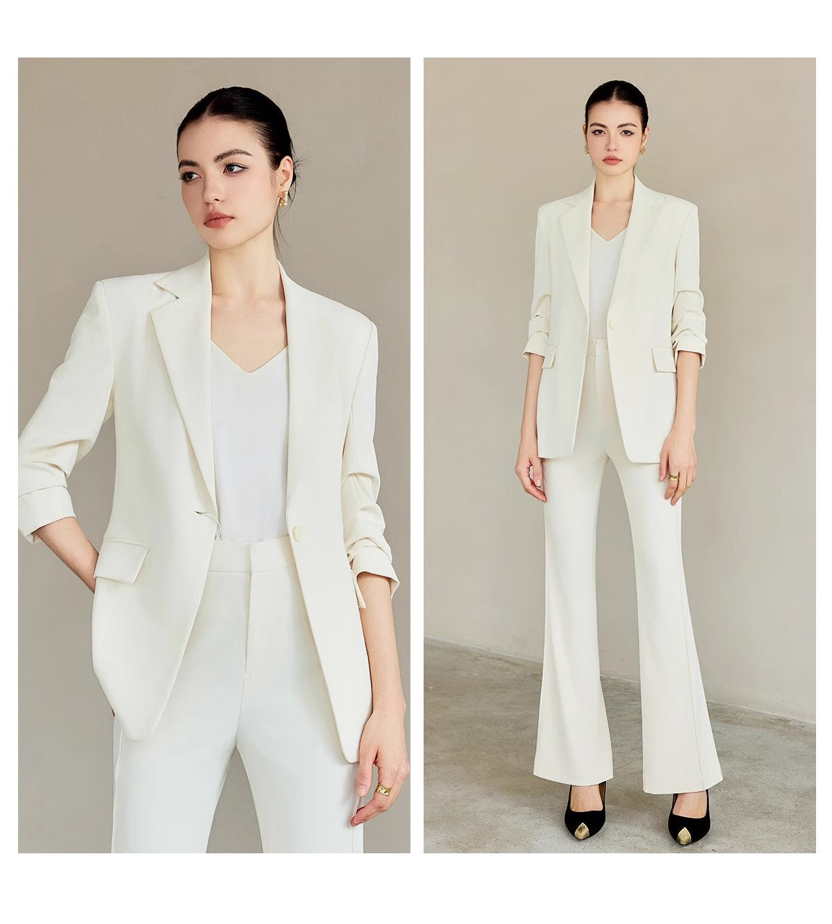 Spring and Autumn New High-End White-Collar Suit Suit White One-Button Suit Pants Female President Formal Work Clothes