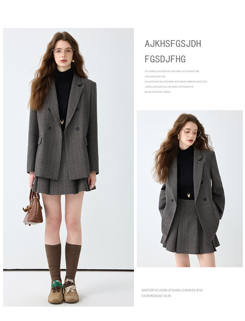 Cross-Border Gray Blazer for Women, New Spring and Autumn Style, High-End, Elegant, Casual, College Style, Korean Version, Loose-Fitting Suit Set