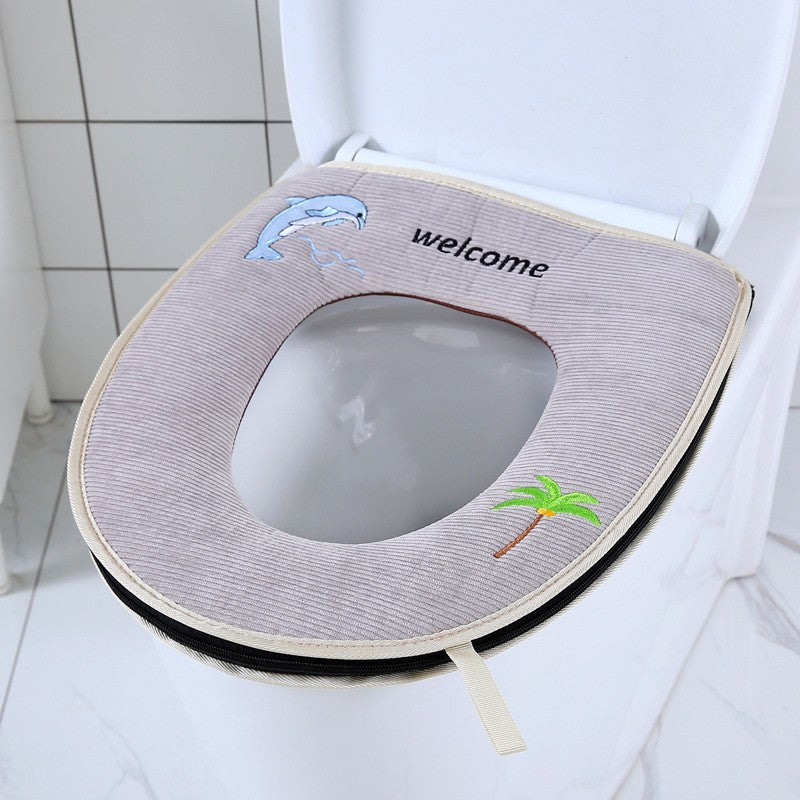 Household toilet cover portable zipper toilet seat cushion winter plush toilet seat cover waterproof thickened toilet mat