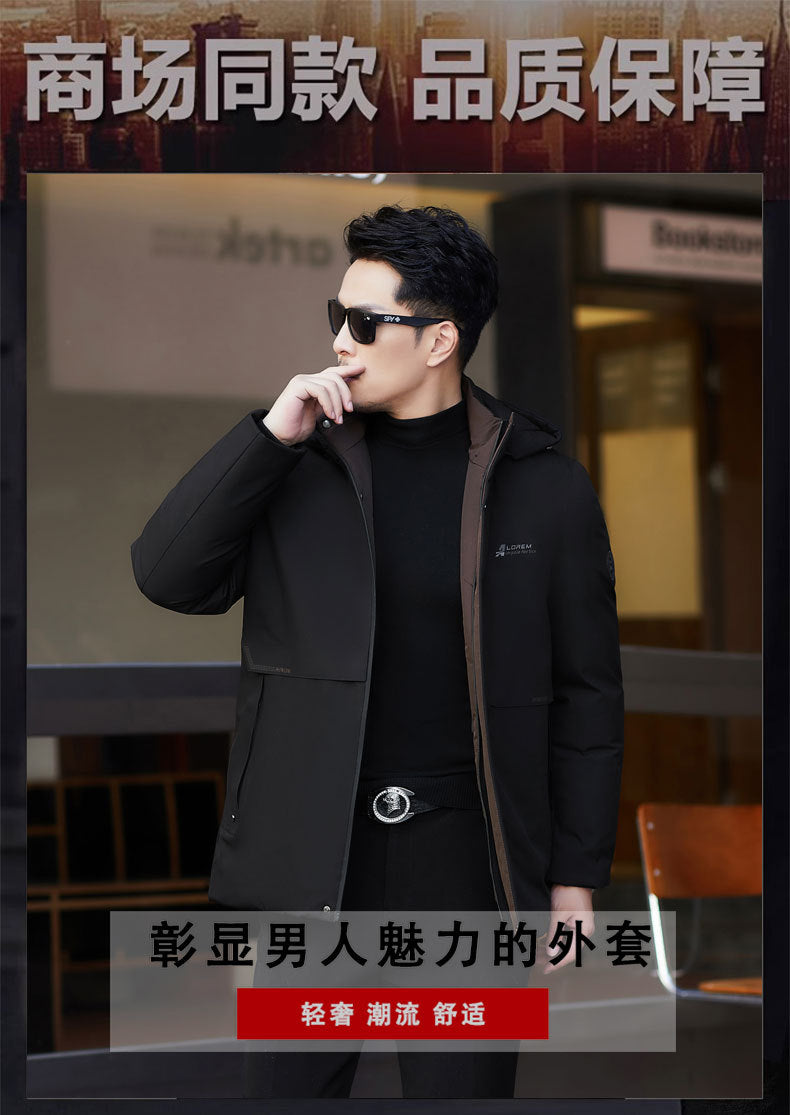 2024 winter new silk cotton-padded jacket casual men's business middle-aged cotton-padded hooded thick warm coat wholesale
