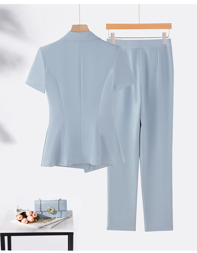 Cross-Border Professional Suit Set for Women, New Summer Manager Formal Wear, Interview High-End Short-Sleeved Thin Work Clothes for Spring