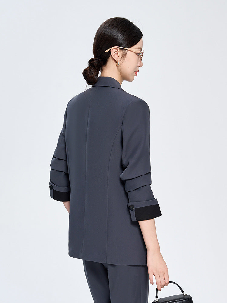 Cross-Border Gray Blazer for Women, New Spring and Autumn Style, Professional Formal Wear, Light Workplace Workwear, High-End Suit Set