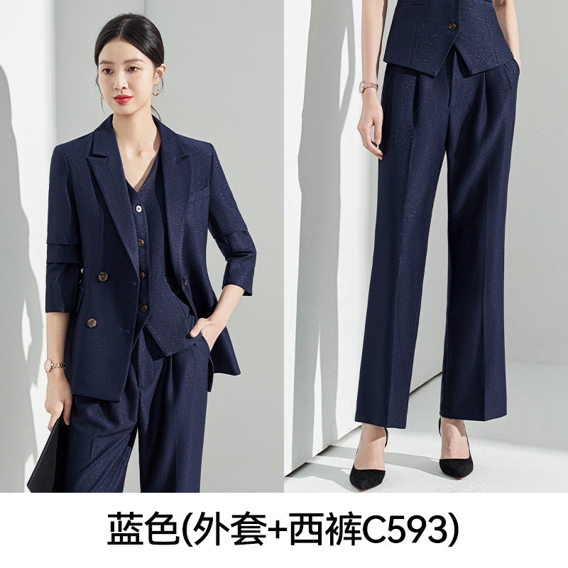 Blue Classy Professional Suit Suit for Women 2025 Spring & Fall New Style Workplace Formal Wear Elegant Work Clothing Three-Piece Suit