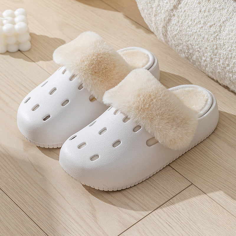 Plush Croc Shoes Women's Winter 2025 New Outerwear Fashion Internet Celebrity Couple Thick-Soled Removable Cotton Slippers for Men