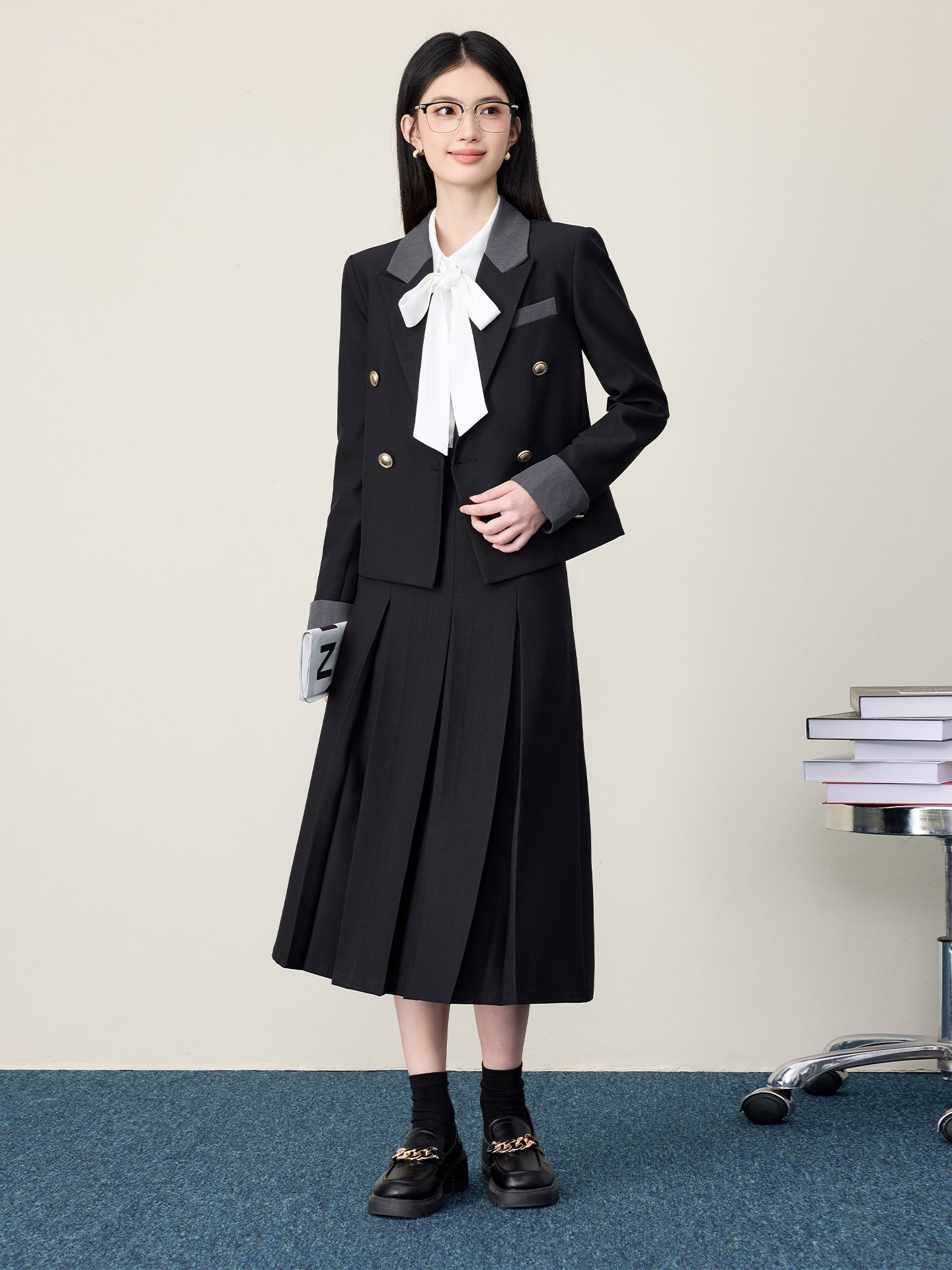 Gray Suit Jacket Female Preppy Style College Student Interview Professional Formal Wear Petite Girl Suit Suit Skirt Autumn