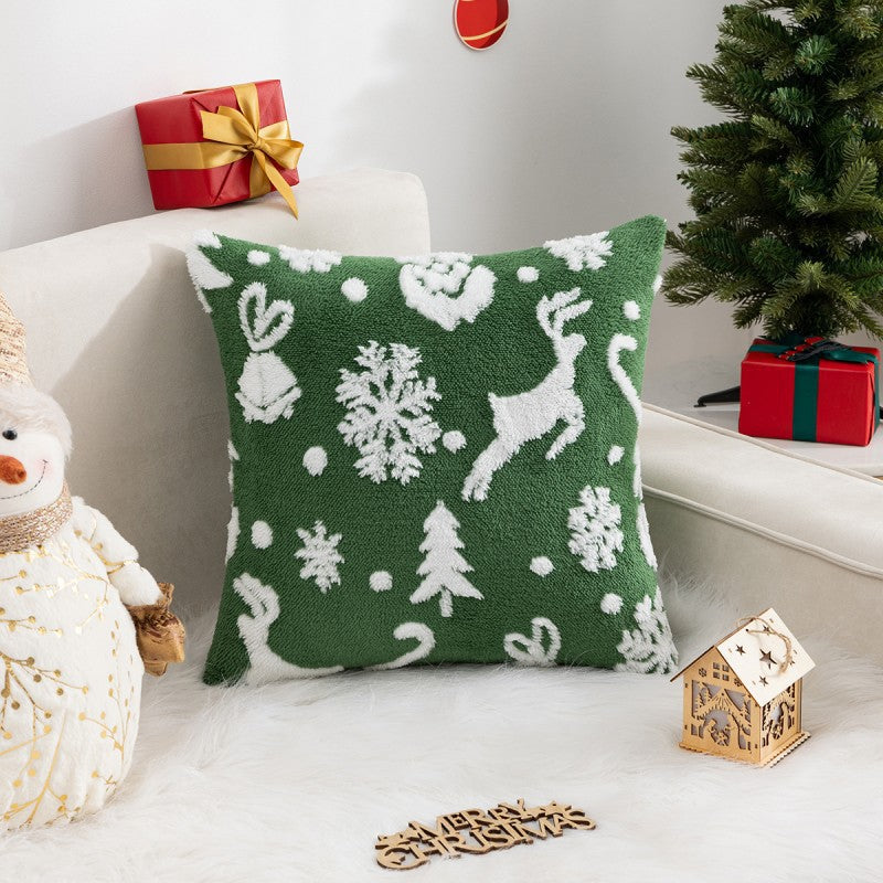 New Christmas Pillow Case Snowflake Velvet Jacquard Christmas Tree Elk Pillow Cushion Cross-border Holiday Decoration Cushion Cover