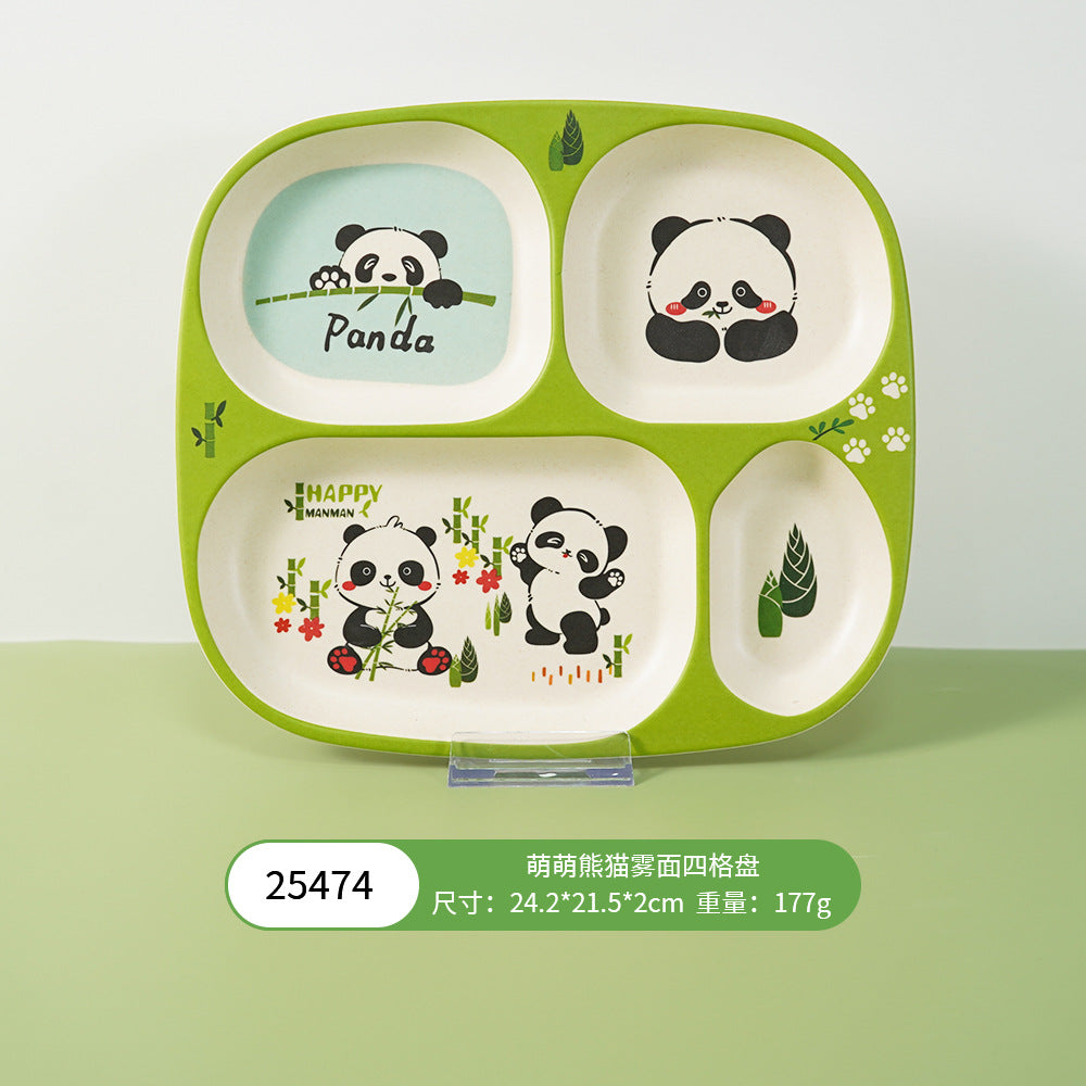 Melamine Bamboo Fiber Baby Dinner Plate, Children's Divided Eating Bowl, Panda Supplementary Food Tableware Set, Safety Certified, in Stock
